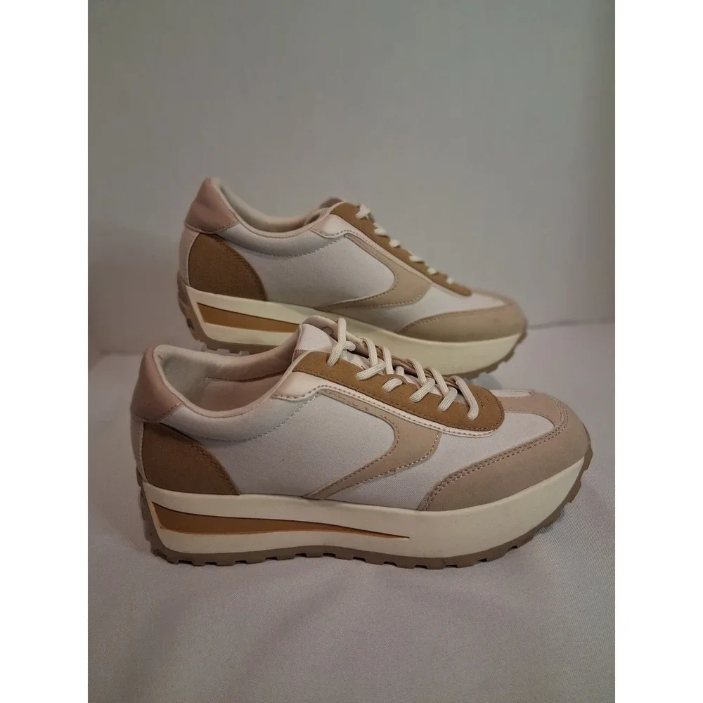 Steve Madden Carmen Neutral Platform Sneakers Tan Cream 8M